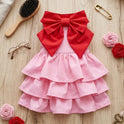 Pink Polka Dot Dog Dress with Red Bow – Small Dog Party Dress