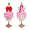 Pink Polka Dot Dog Dress with Red Bow – Small Dog Party Dress