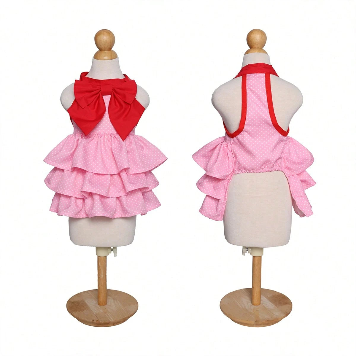 Pink Polka Dot Dog Dress with Red Bow – Small Dog Party Dress