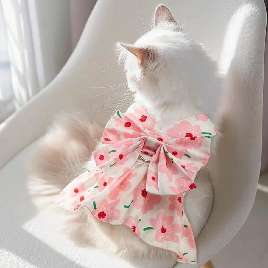 Princess Style Pet Dress with Leash – Cute Cat & Dog Walking Harness
