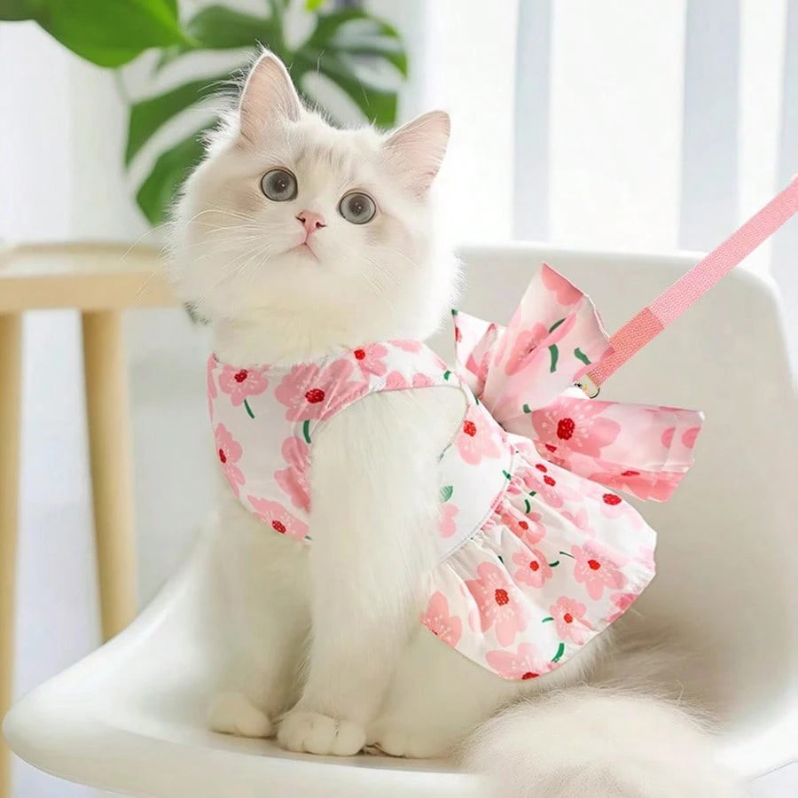 Princess Style Pet Dress with Leash – Cute Cat & Dog Walking Harness