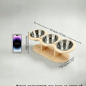 Elevated Cat Bowl Set with Wooden Stand – 3 Stainless Steel Bowls