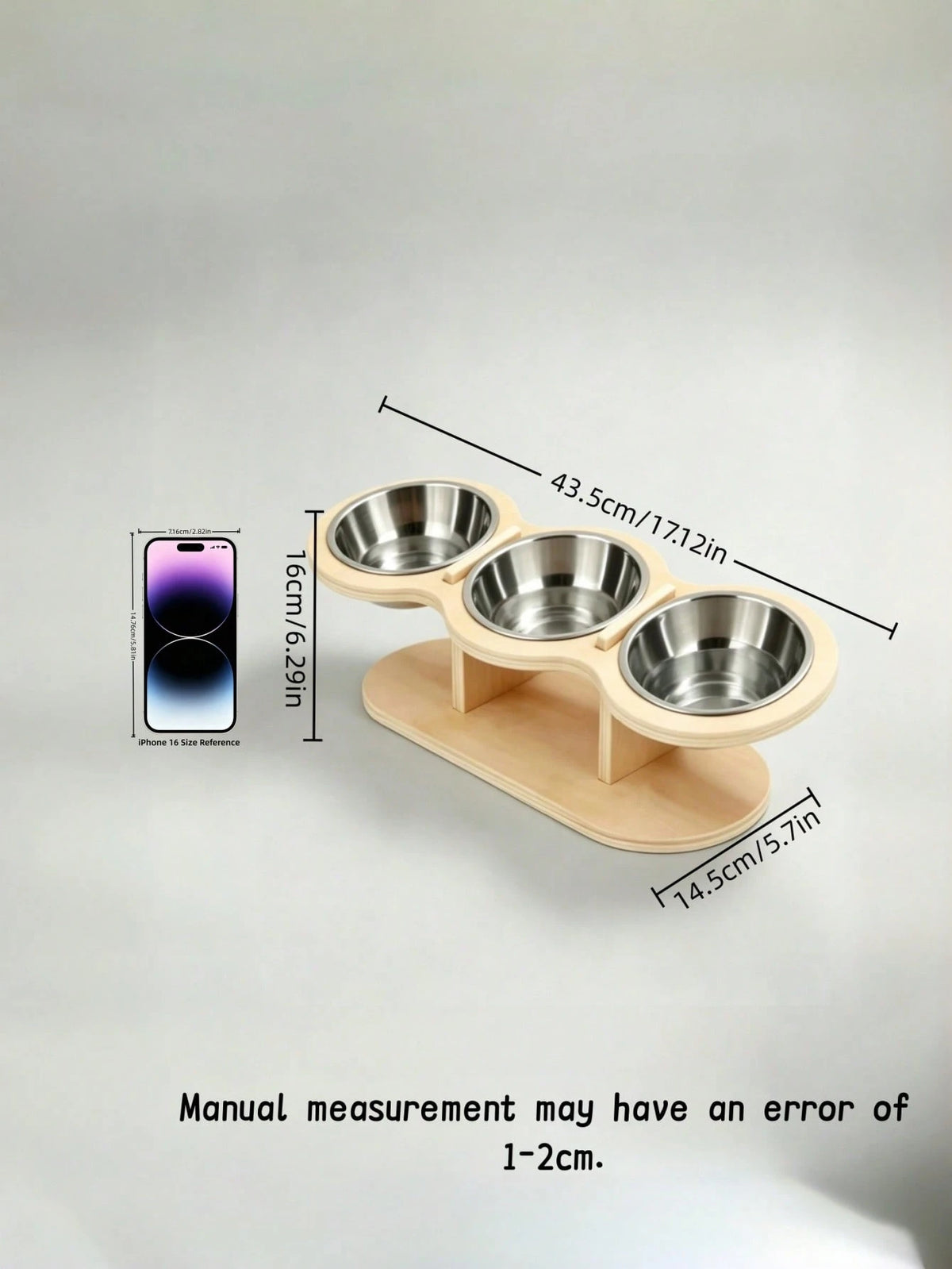 Elevated Cat Bowl Set with Wooden Stand – 3 Stainless Steel Bowls