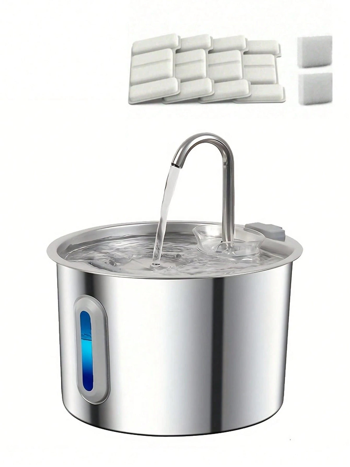 Stainless Steel Cat Water Fountain 2.2L Automatic Pet Water Dispenser (With 4 filters)