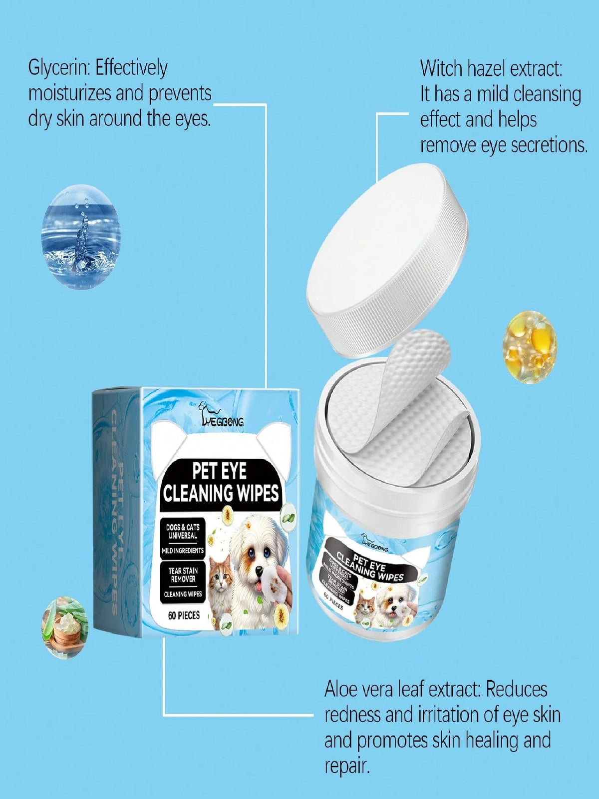 Pet Eye Cleaning Wipes for Cats & Dogs | Tear Stain Remover