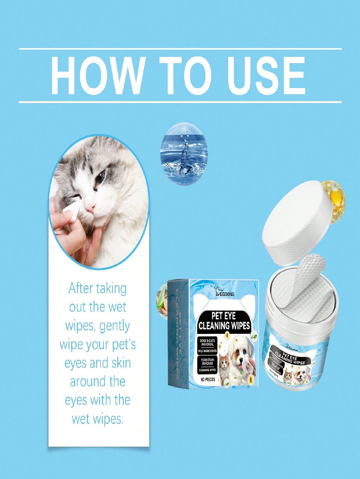 Pet Eye Cleaning Wipes for Cats & Dogs | Tear Stain Remover