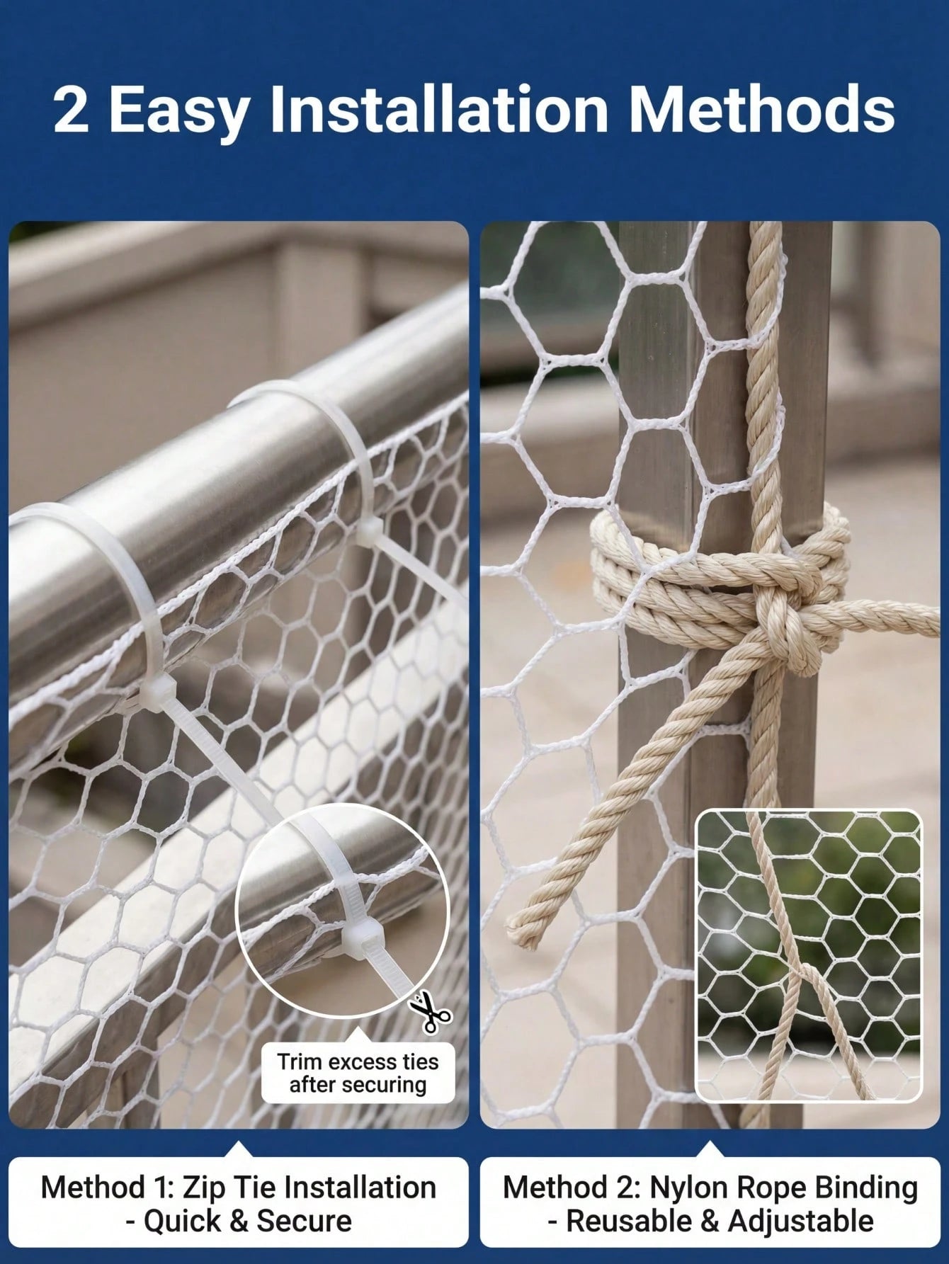 Balcony Safety Net 2m x 79cm – Pet-Proof Garden & Balcony Netting