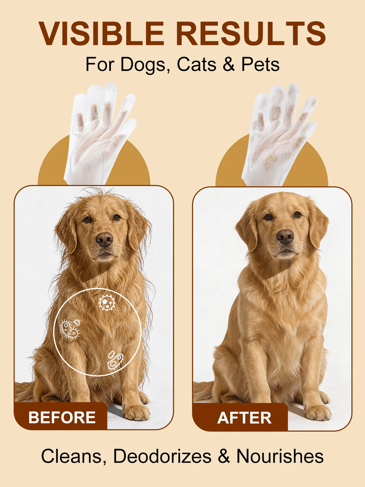 Pet Deodorizing Glove Wipes – Coconut Scent for Dogs & Cats