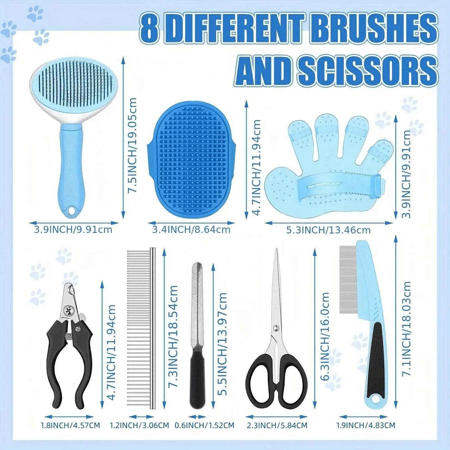 9-Piece Dog Grooming Kit with Self-Cleaning Slicker Brush, Nail Clippers & Deshedding Tools