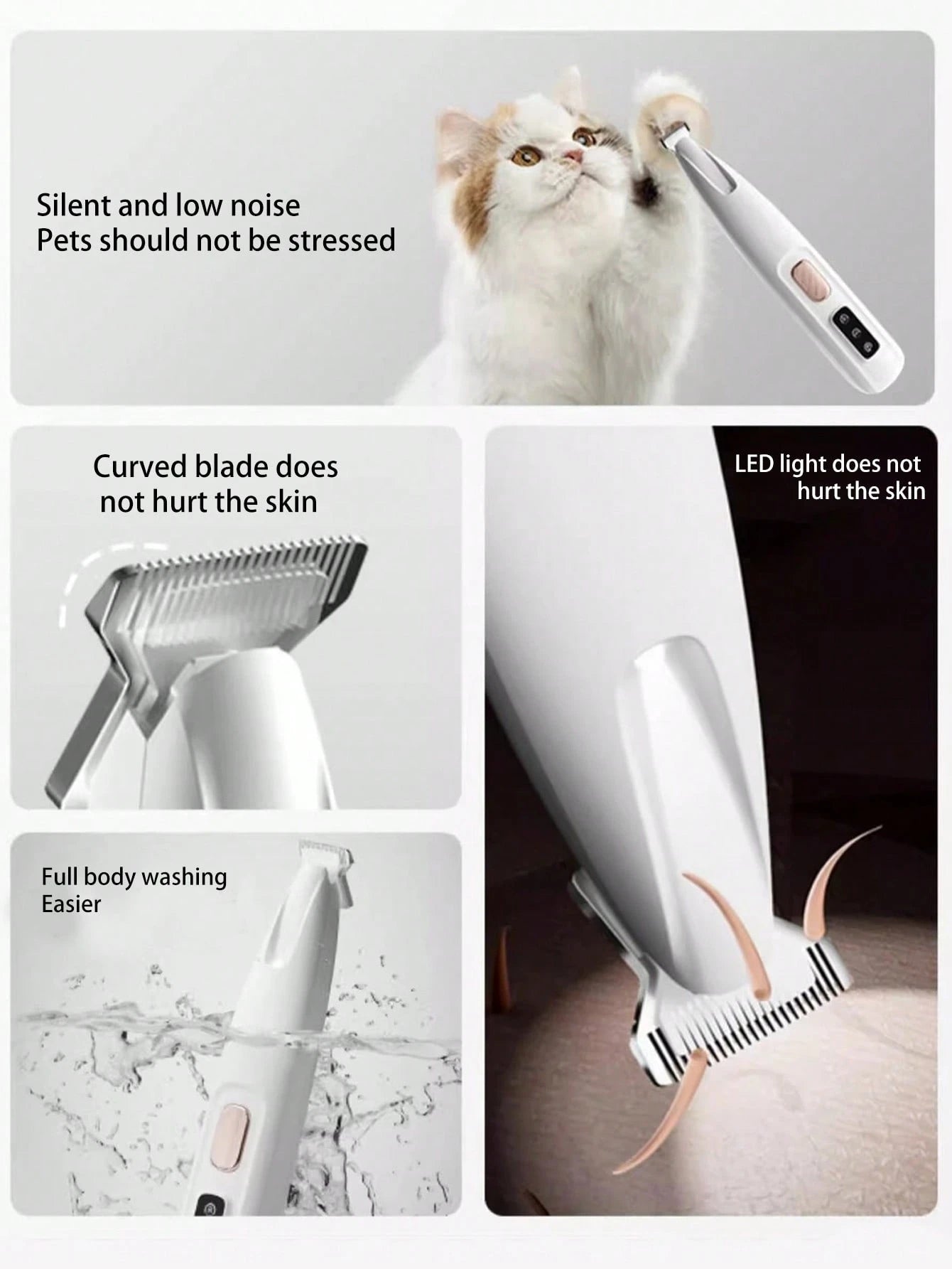 USB Rechargeable LED Pet Paw Trimmer for Dogs & Cats | Low Noise Grooming Clipper