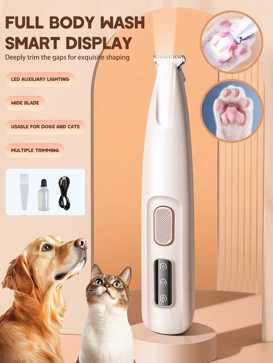 USB Rechargeable LED Pet Paw Trimmer for Dogs & Cats | Low Noise Grooming Clipper