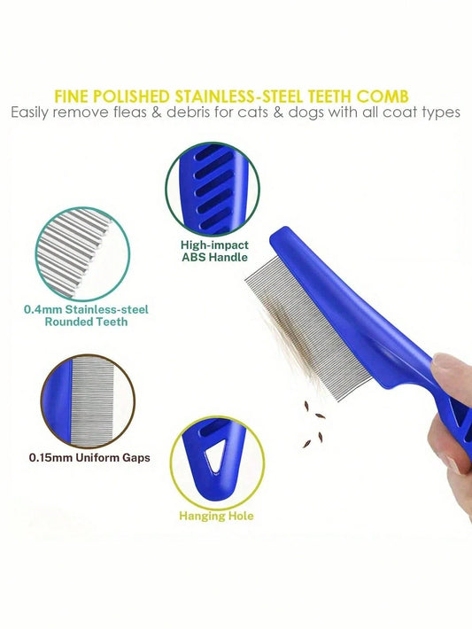 4-Pack Flea & Grooming Comb Set | Stainless Steel Dog & Cat Combs