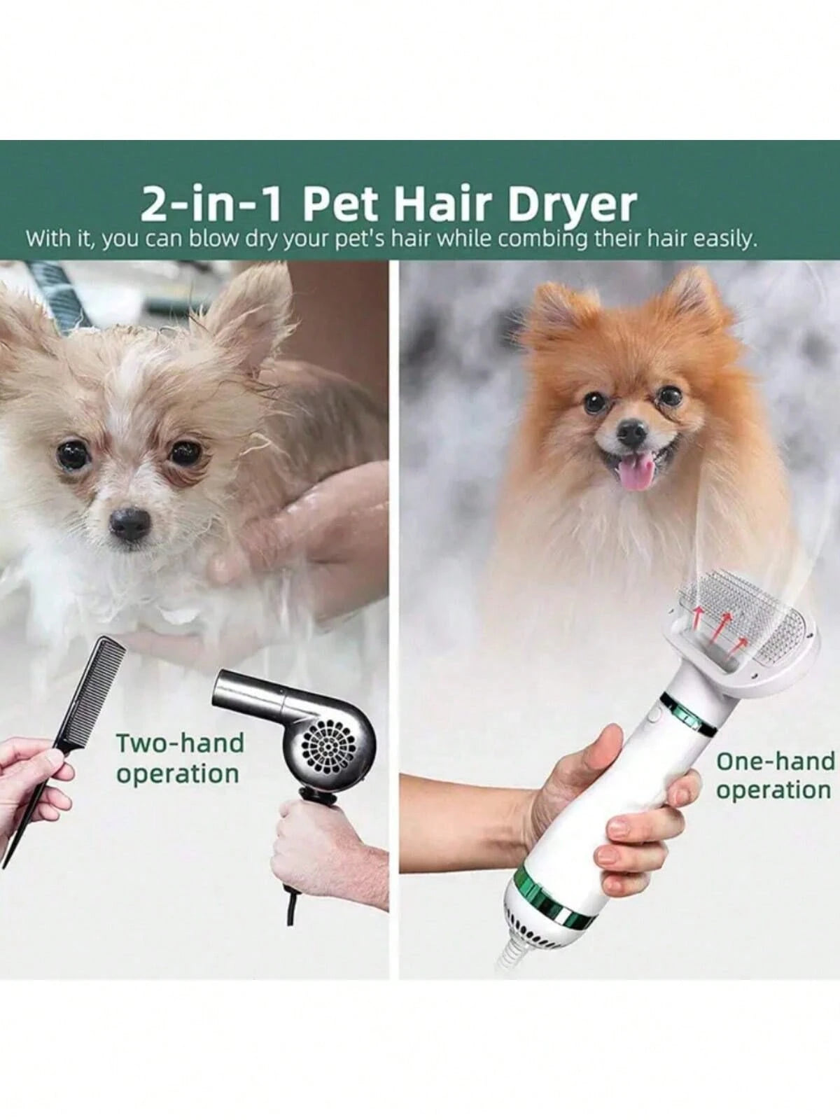 2-in-1 Pet Dryer & Grooming Brush for Dogs & Cats