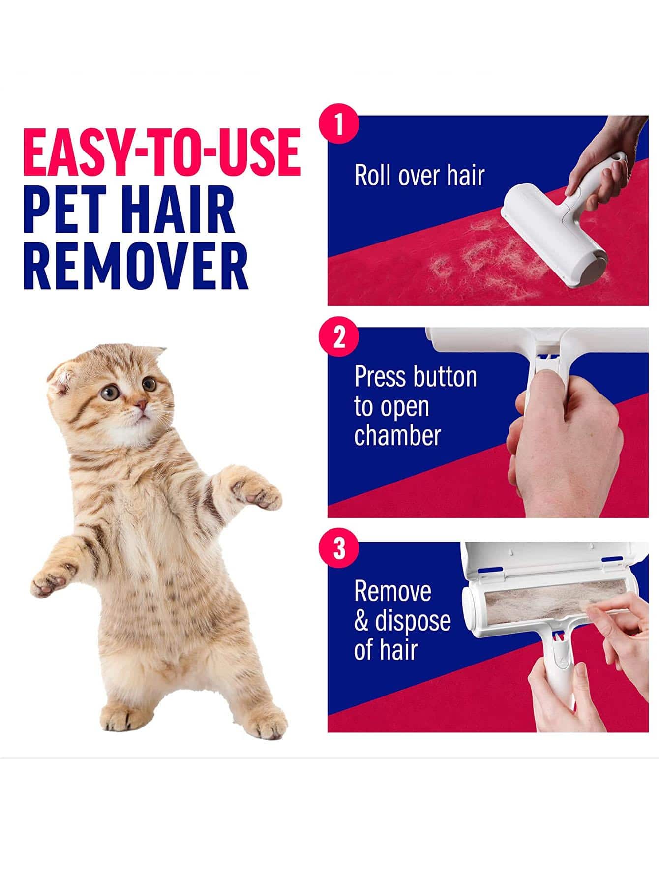 Self-Cleaning Pet Hair Remover Roller | Reusable Fur Lint Roller for Furniture & Clothes