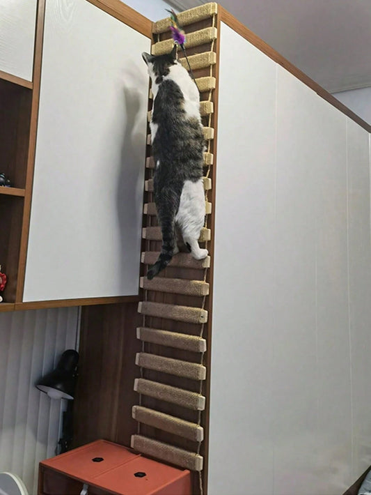 Hanging Sisal Cat Climbing Ladder – Wall-Mounted Scratching & Climbing Toy