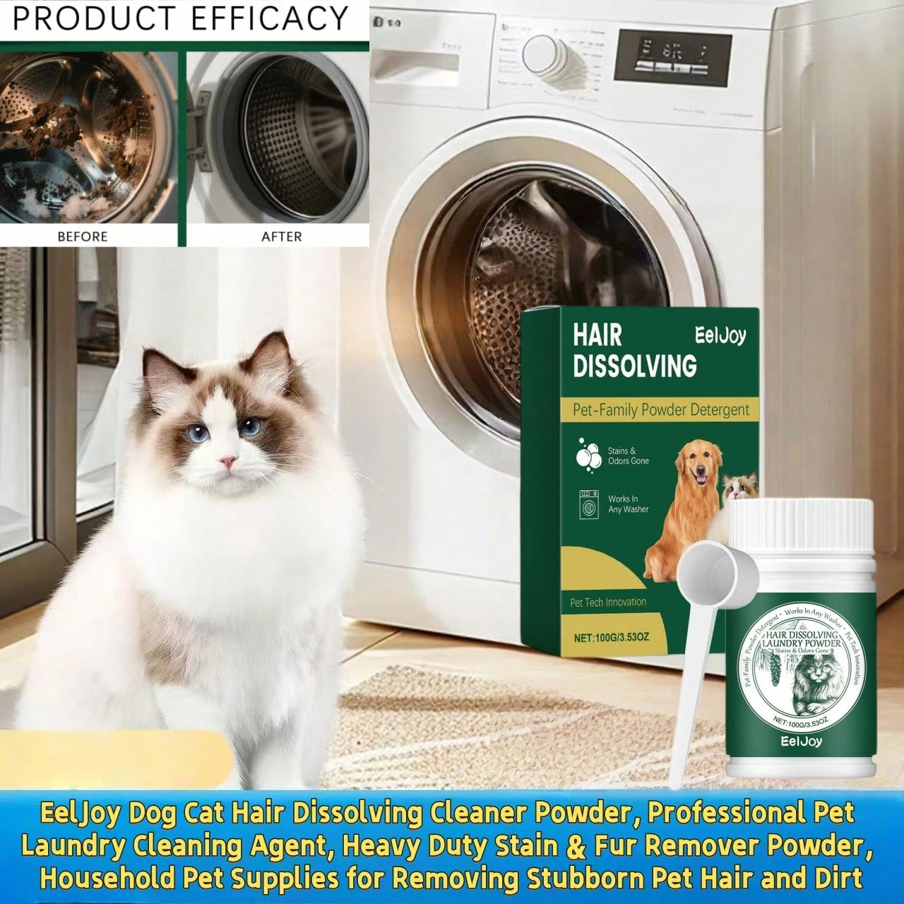 Pet Hair Remover Laundry Powder – Dog & Cat Fur & Stain Cleaner