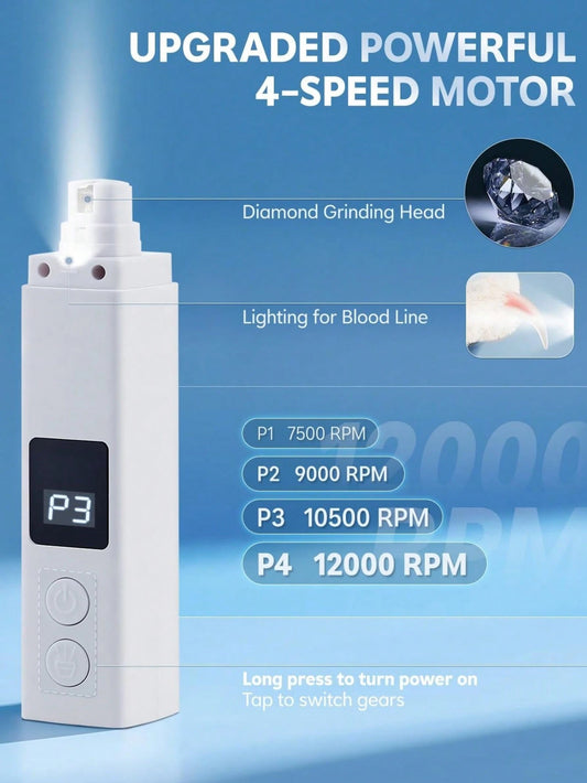Electric Pet Nail Grinder with LED Light – 4-Speed Rechargeable Nail Trimmer for Dogs & Cats