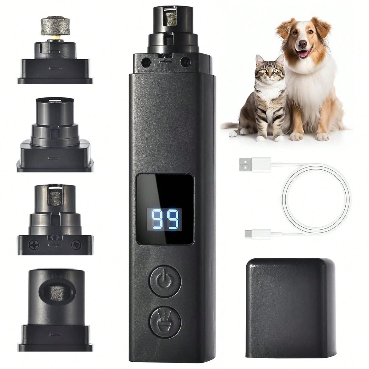 Electric Pet Nail Grinder with LED Light – 4-Speed Rechargeable Nail Trimmer for Dogs & Cats