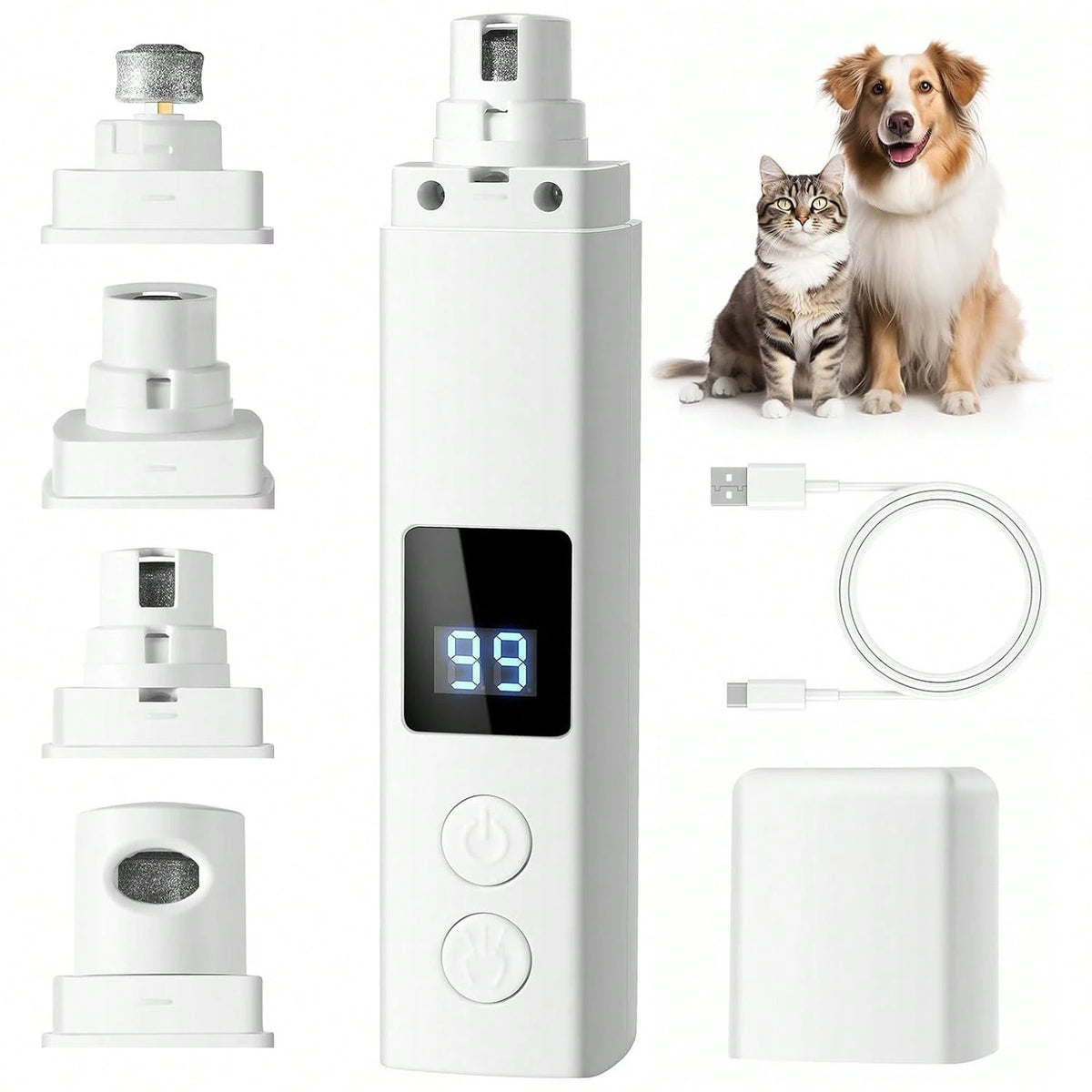 Electric Pet Nail Grinder with LED Light – 4-Speed Rechargeable Nail Trimmer for Dogs & Cats