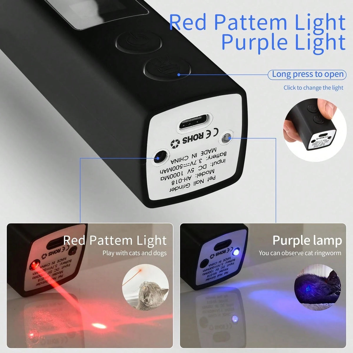 Electric Pet Nail Grinder with LED Light – 4-Speed Rechargeable Nail Trimmer for Dogs & Cats
