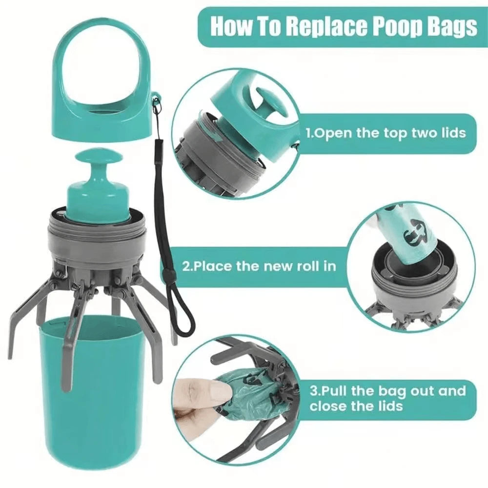 Portable Dog Poop Scooper with Bag Dispenser | Teal