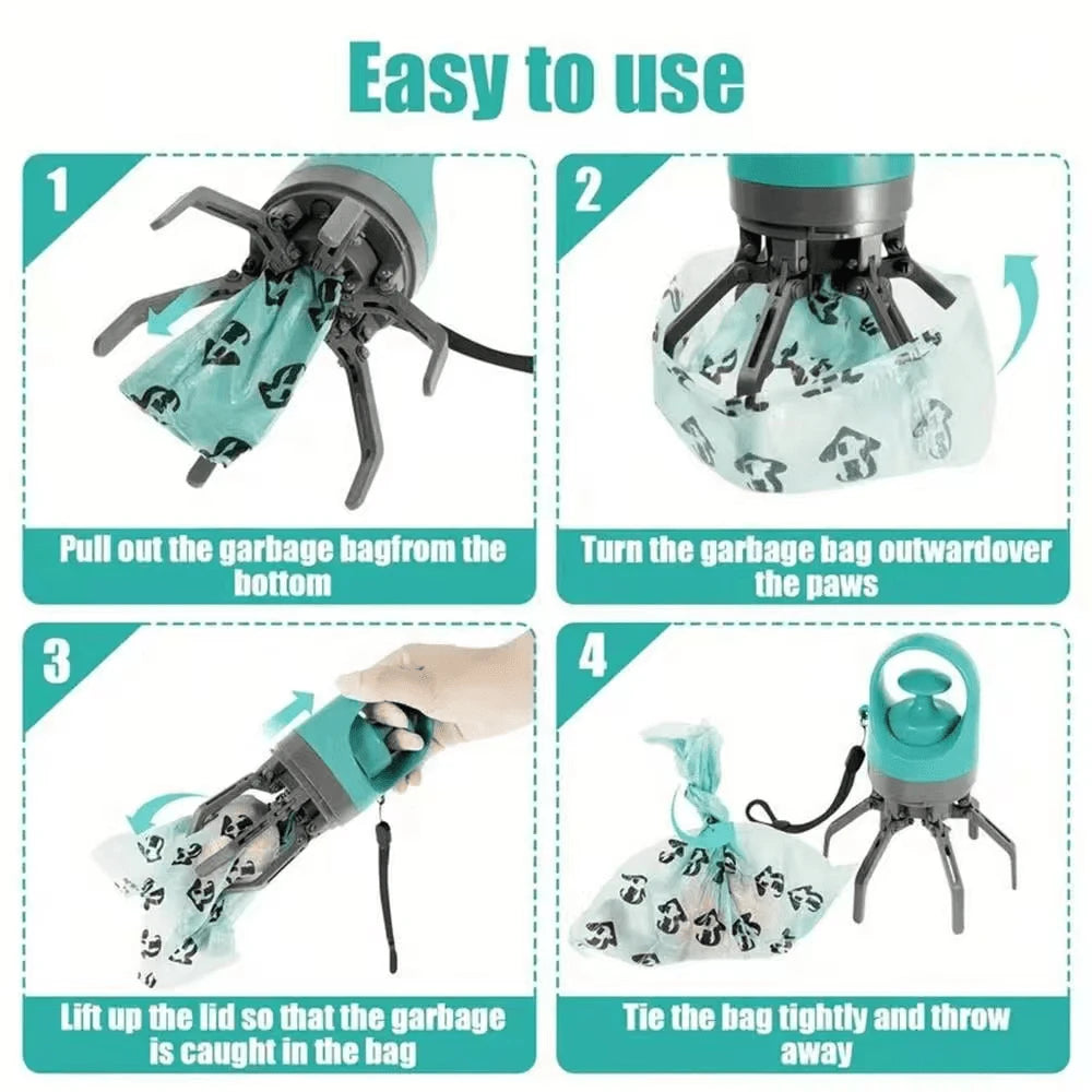 Portable Dog Poop Scooper with Bag Dispenser | Teal
