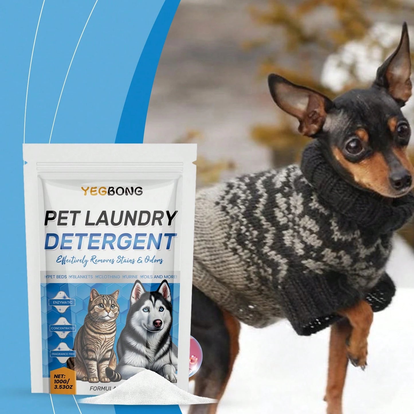 Pet Laundry Detergent Powder 100g – Dog & Cat Stain & Odor Remover
