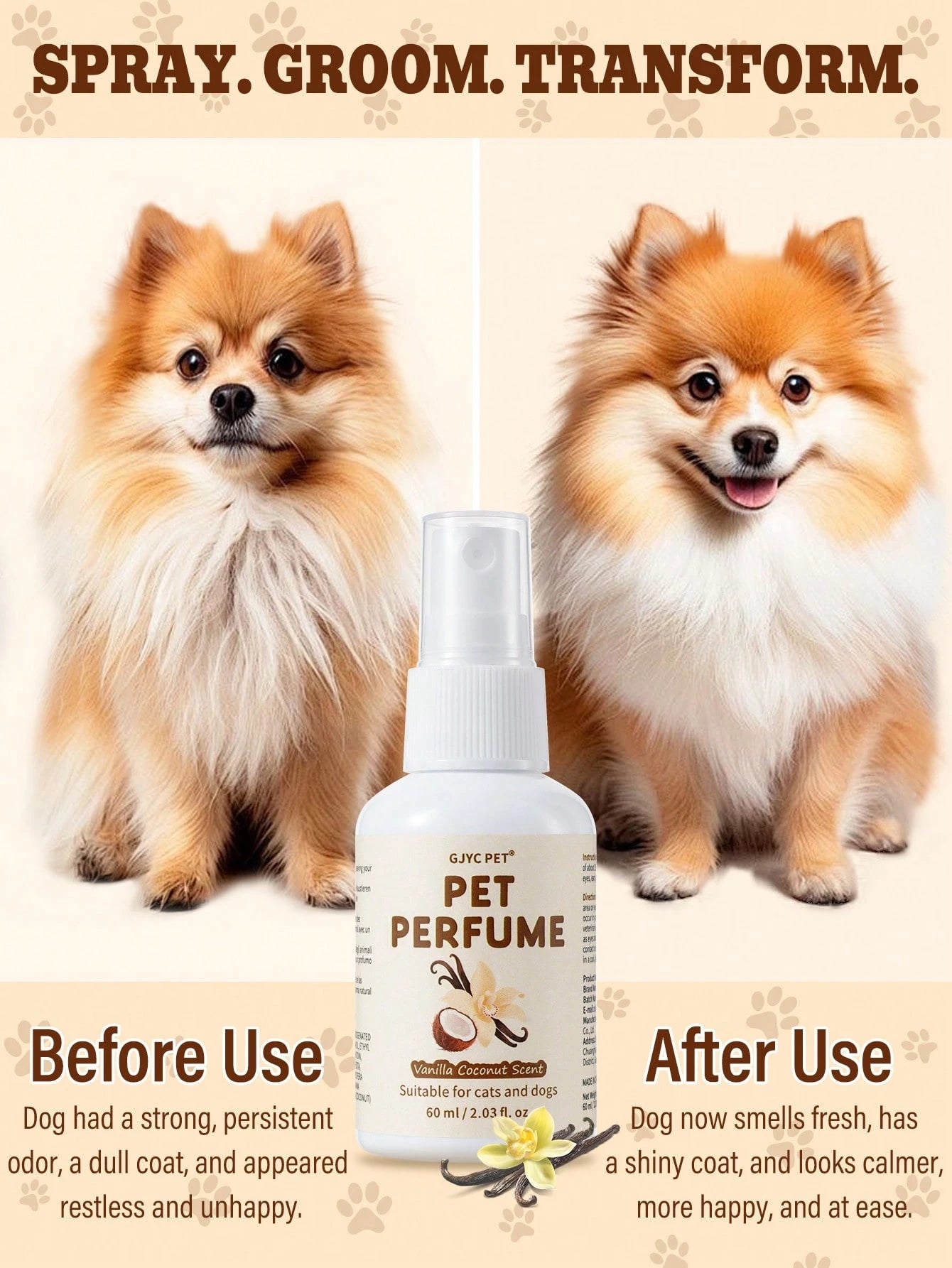 Pet Perfume Spray for Dogs & Cats 2.03 fl oz | Long-Lasting Deodorizing Fragrance