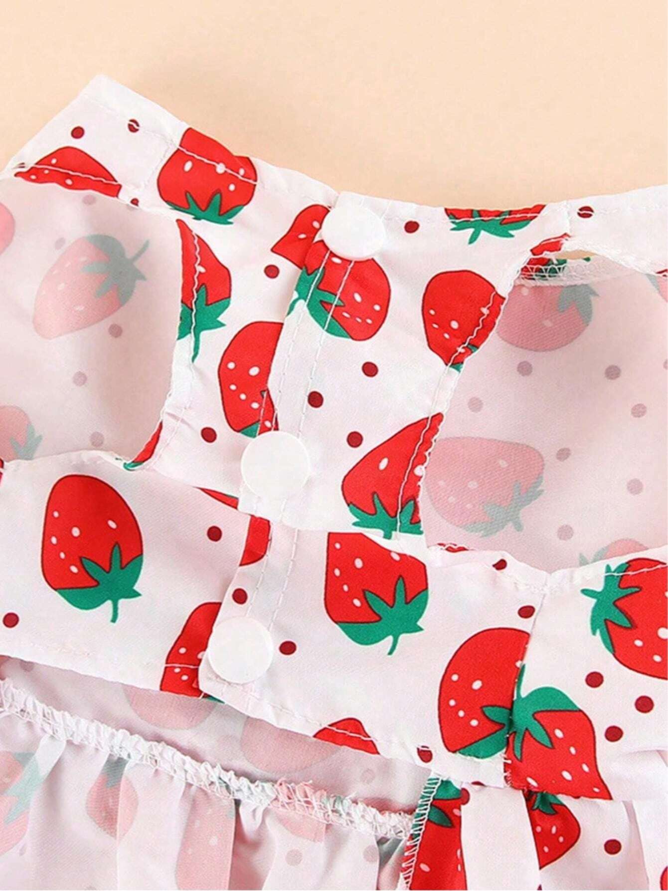 Strawberry Print Dog Dress with Bow – Cute Holiday Pet Outfit