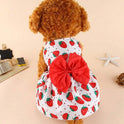 Strawberry Print Dog Dress with Bow – Cute Holiday Pet Outfit