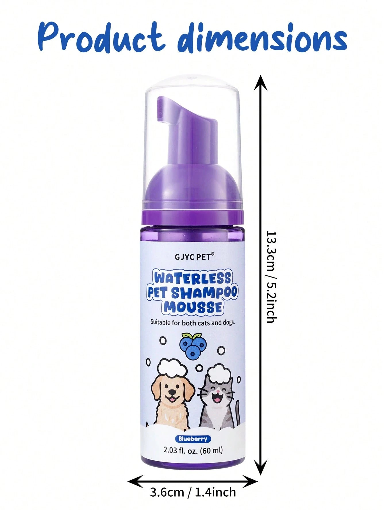 5-in-1 Waterless Pet Shampoo Mousse | Blueberry Scent for Dogs & Cats