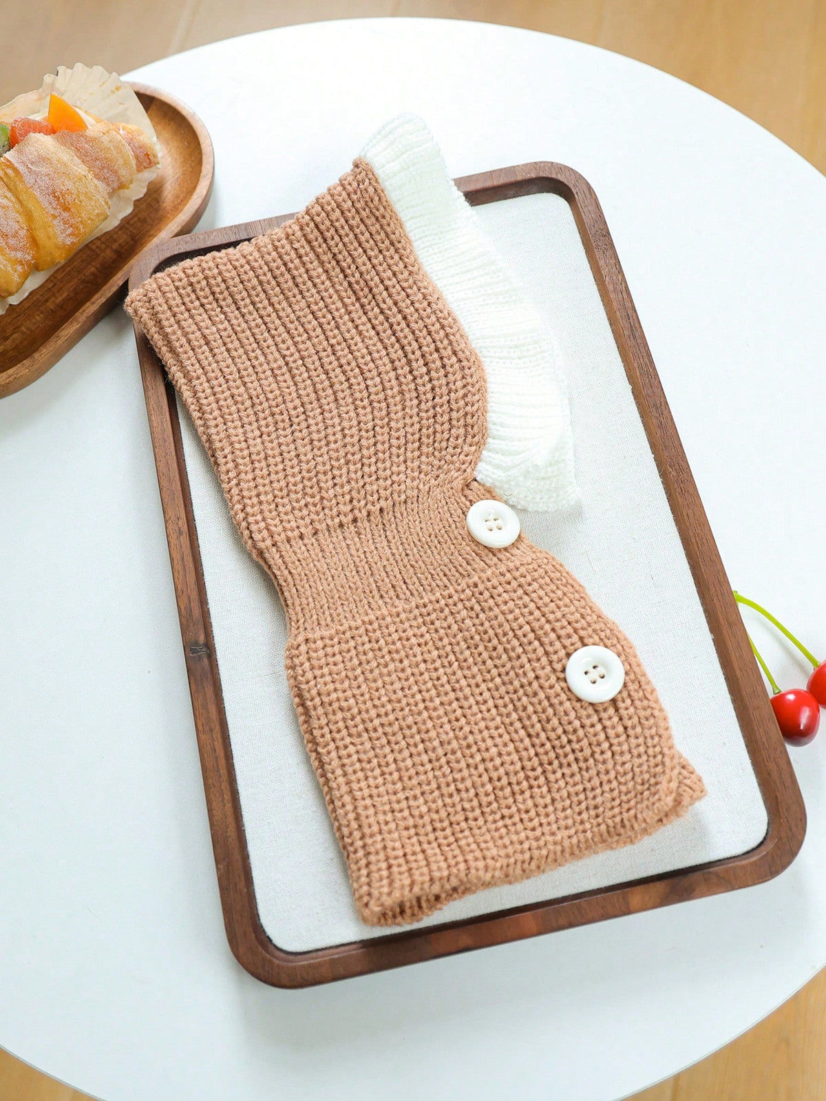 Knitted Pet Hat with Ruffled Edge – Coffee