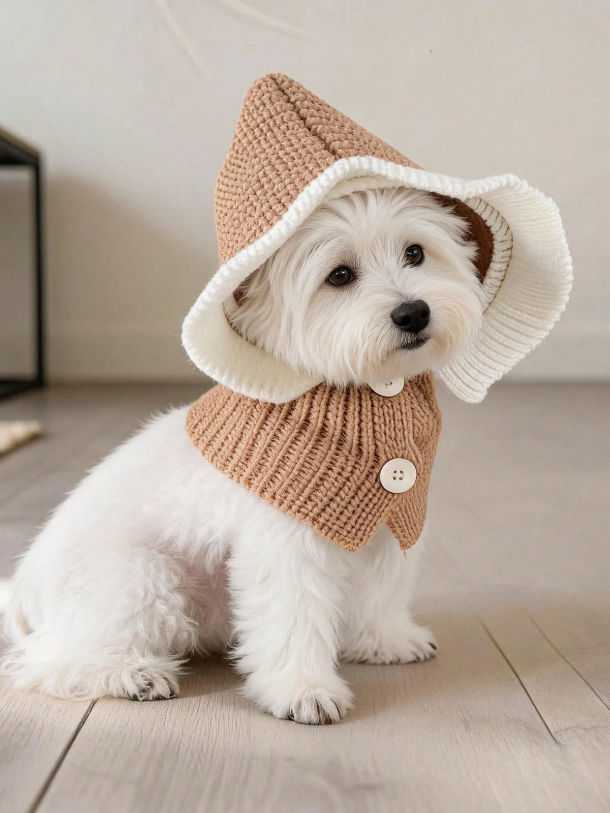 Knitted Pet Hat with Ruffled Edge – Coffee