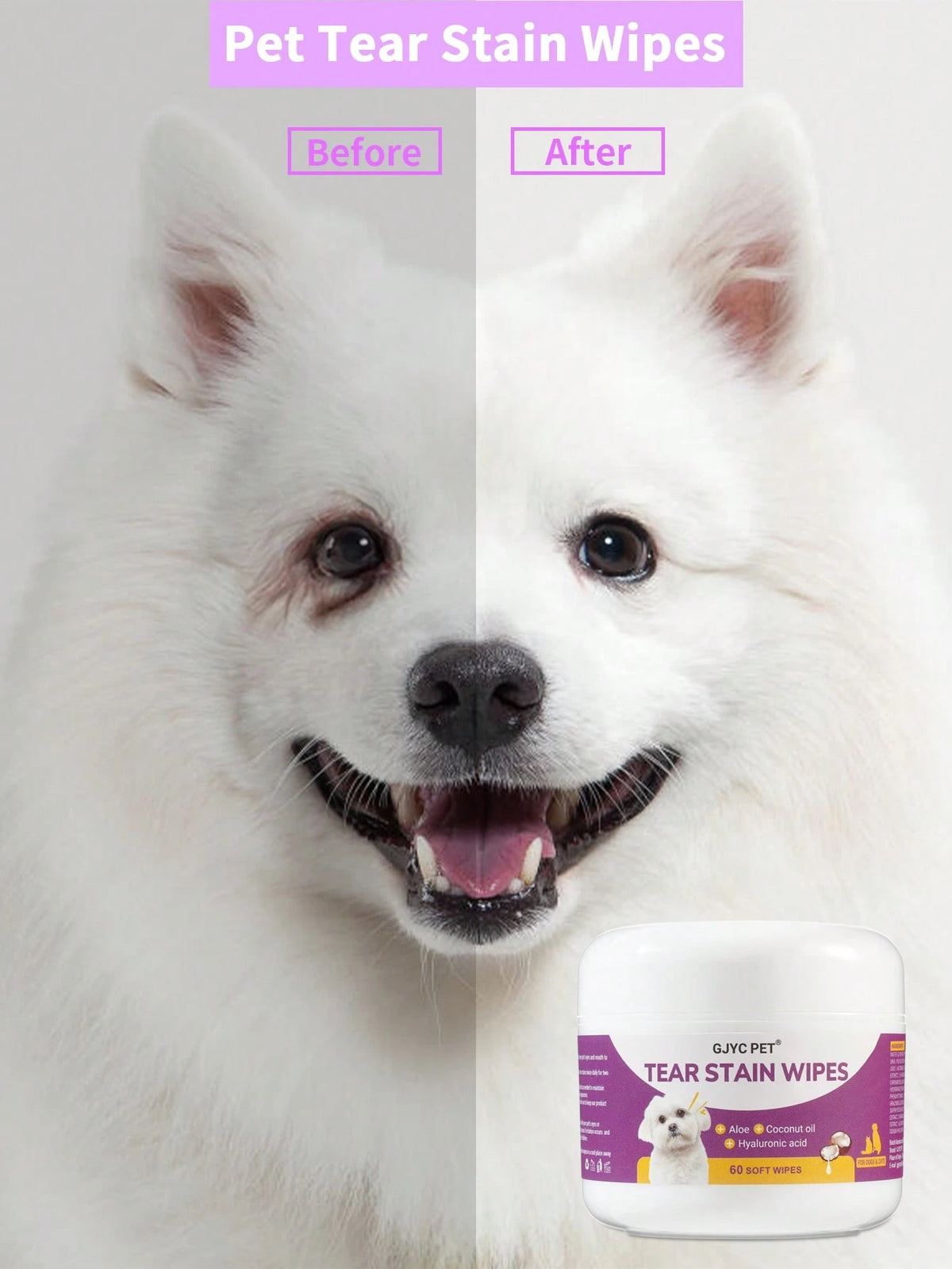Pet Eye Wipes for Dogs & Cats – Tear Stain Cleaning Wipes (60 pieces)