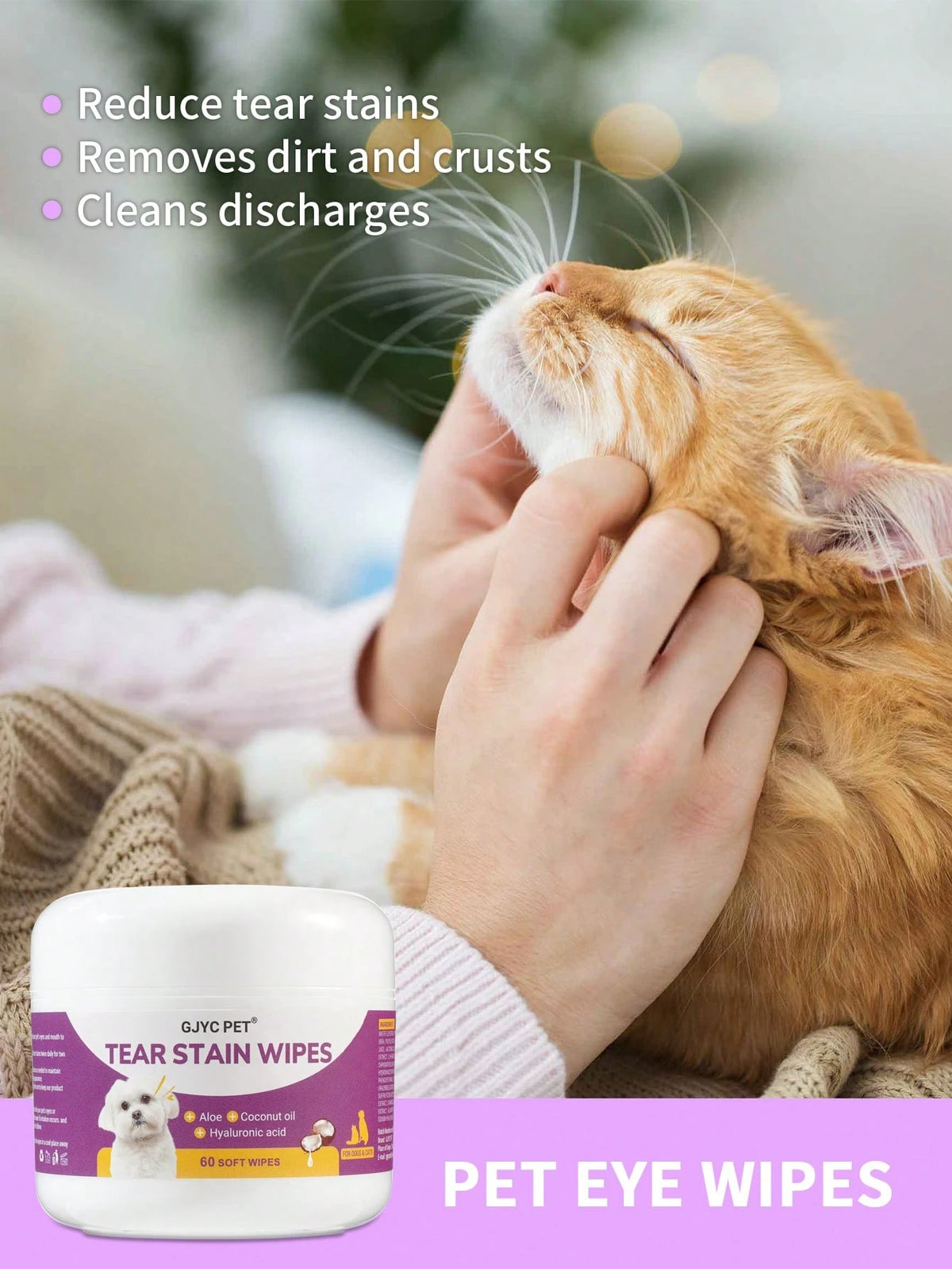 Pet Eye Wipes for Dogs & Cats – Tear Stain Cleaning Wipes (60 pieces)