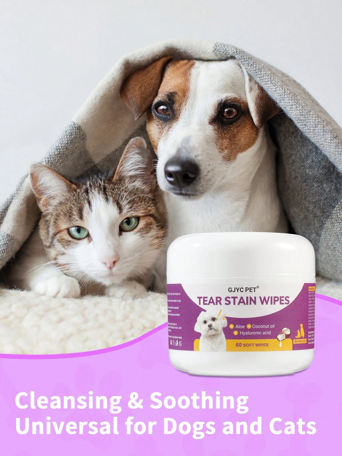Pet Eye Wipes for Dogs & Cats – Tear Stain Cleaning Wipes (60 pieces)