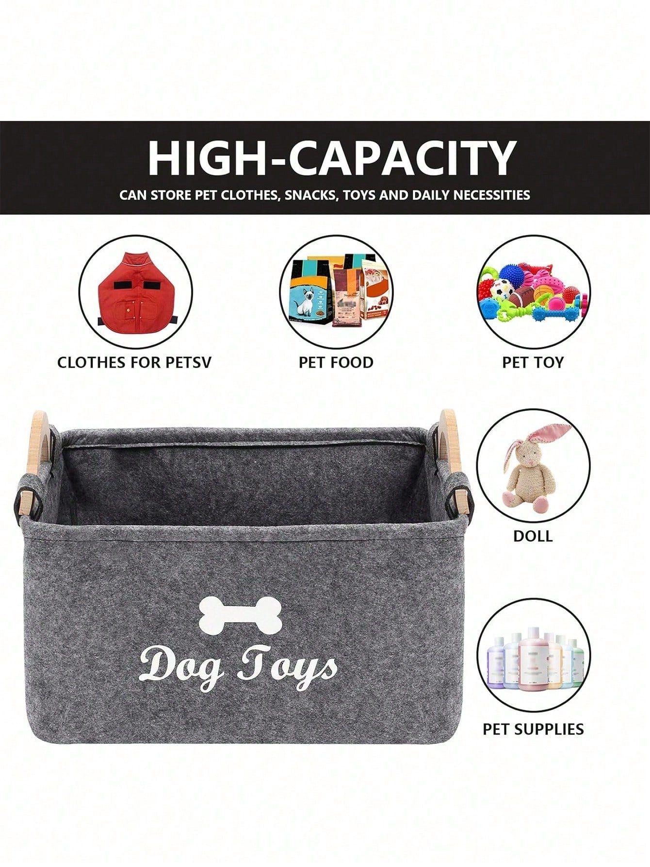 Felt Pet Toy Storage Basket | Large Organizer Bin for Pets