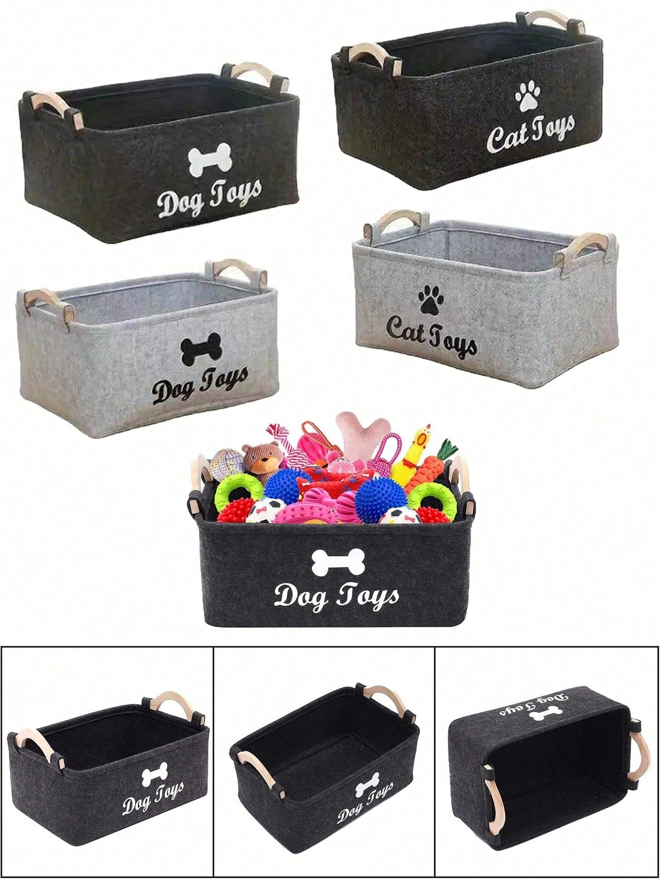Felt Pet Toy Storage Basket | Large Organizer Bin for Pets