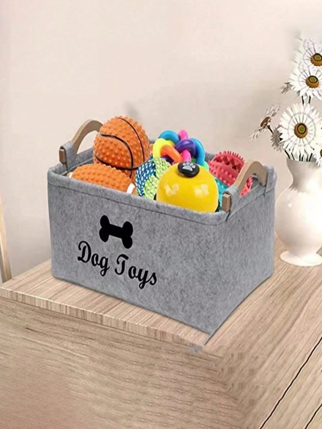 Felt Pet Toy Storage Basket | Large Organizer Bin for Pets