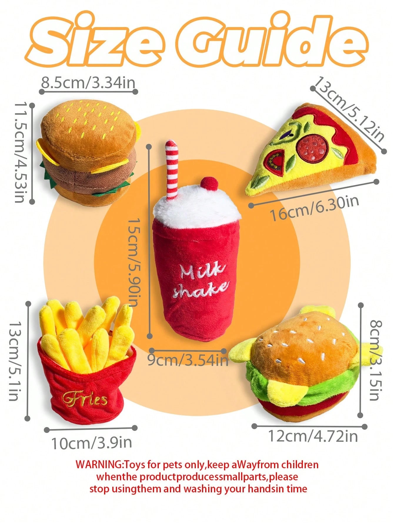 Plush Squeaky Dog Toy Set | Hamburger, Pizza & Milkshake Interactive Pet Toys