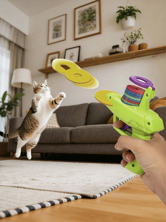 Interactive Cat Toy Launcher with Foam Discs | Battery-Free Indoor Cat Toy