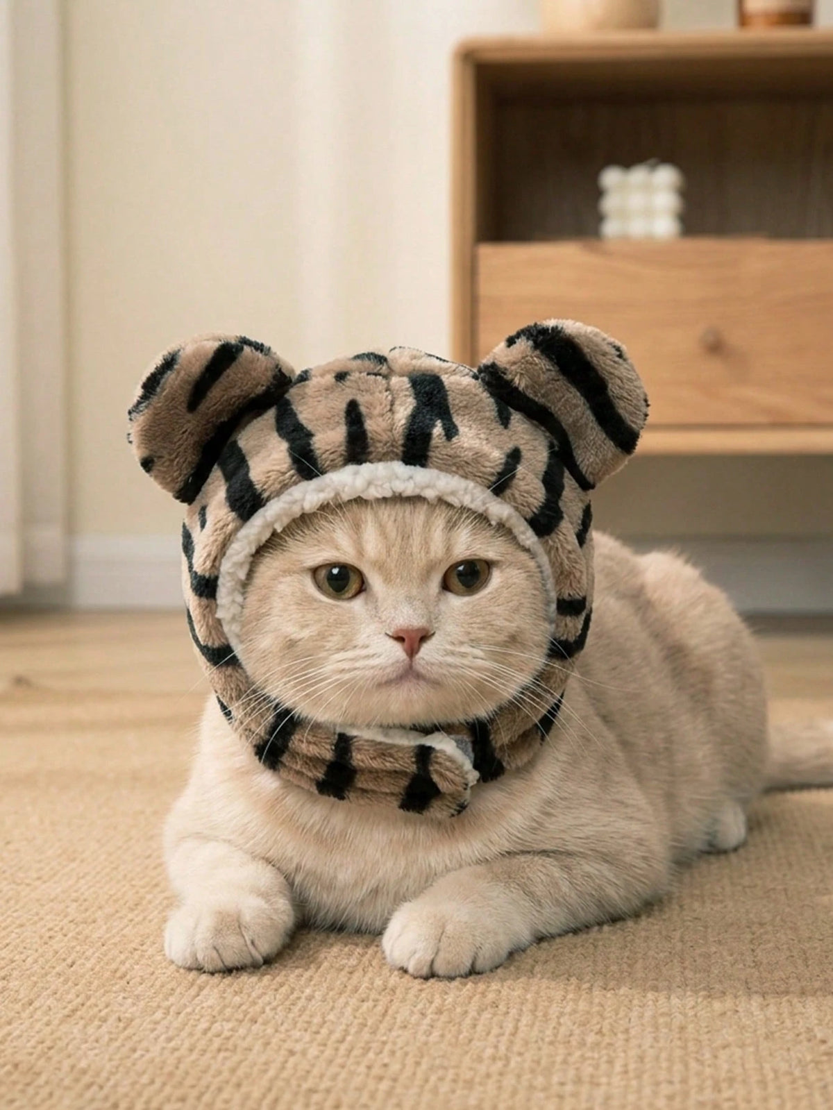 Tiger Stripe Pet Hat – Warm Fleece Hat for Dogs & Cats