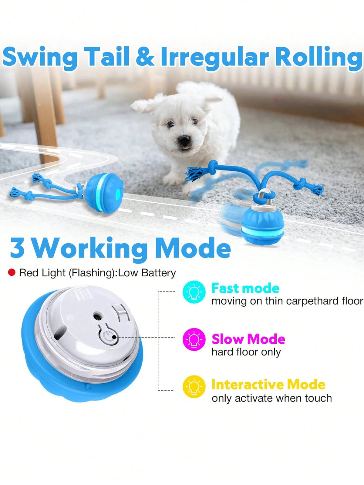 Interactive Automatic Dog Ball with Rope – Motion-Sensing Rechargeable Toy