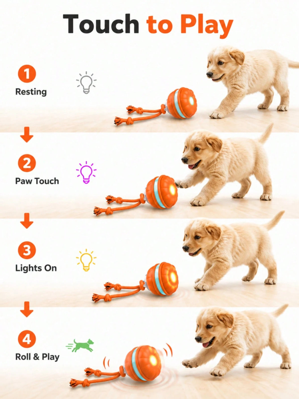 Interactive Automatic Dog Ball with Rope – Motion-Sensing Rechargeable Toy
