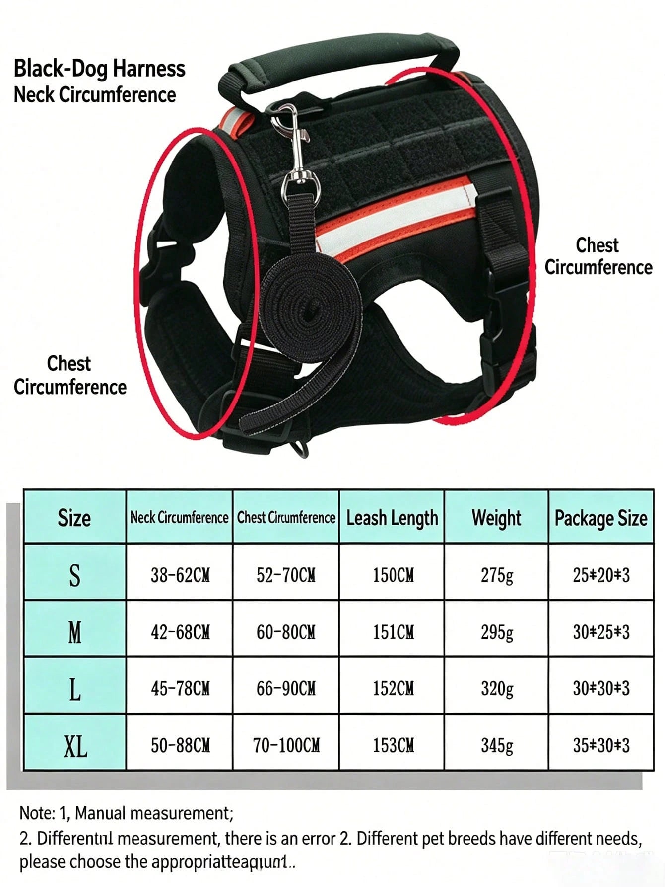 Tactical Dog Harness with Leash – Adjustable Vest for Large Dogs