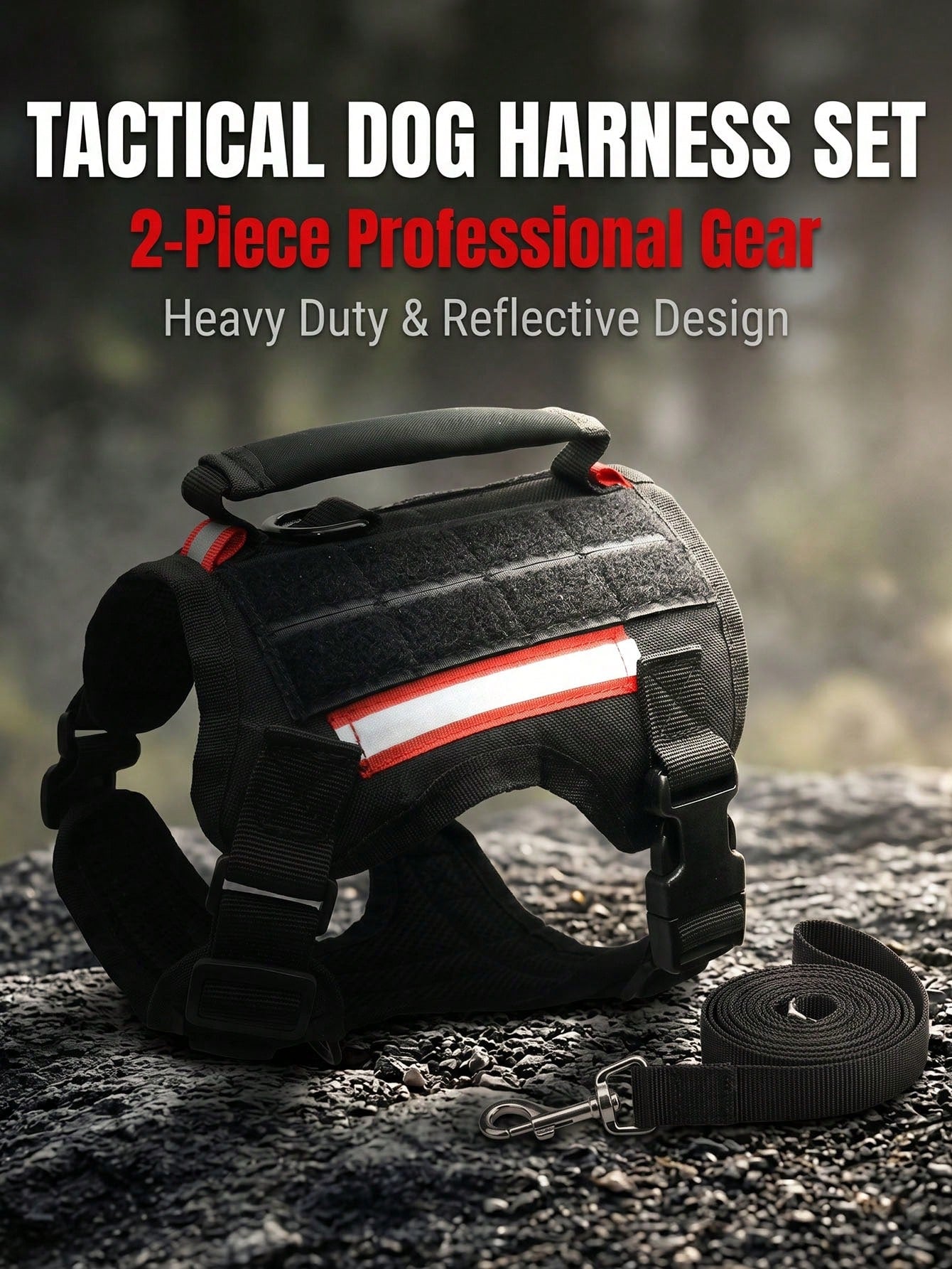 Tactical Dog Harness with Leash – Adjustable Vest for Large Dogs