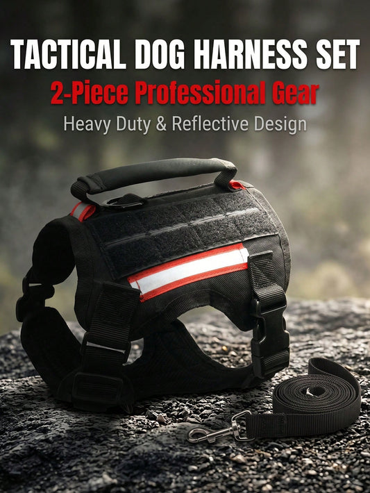 Tactical Dog Harness with Leash – Adjustable Vest for Large Dogs