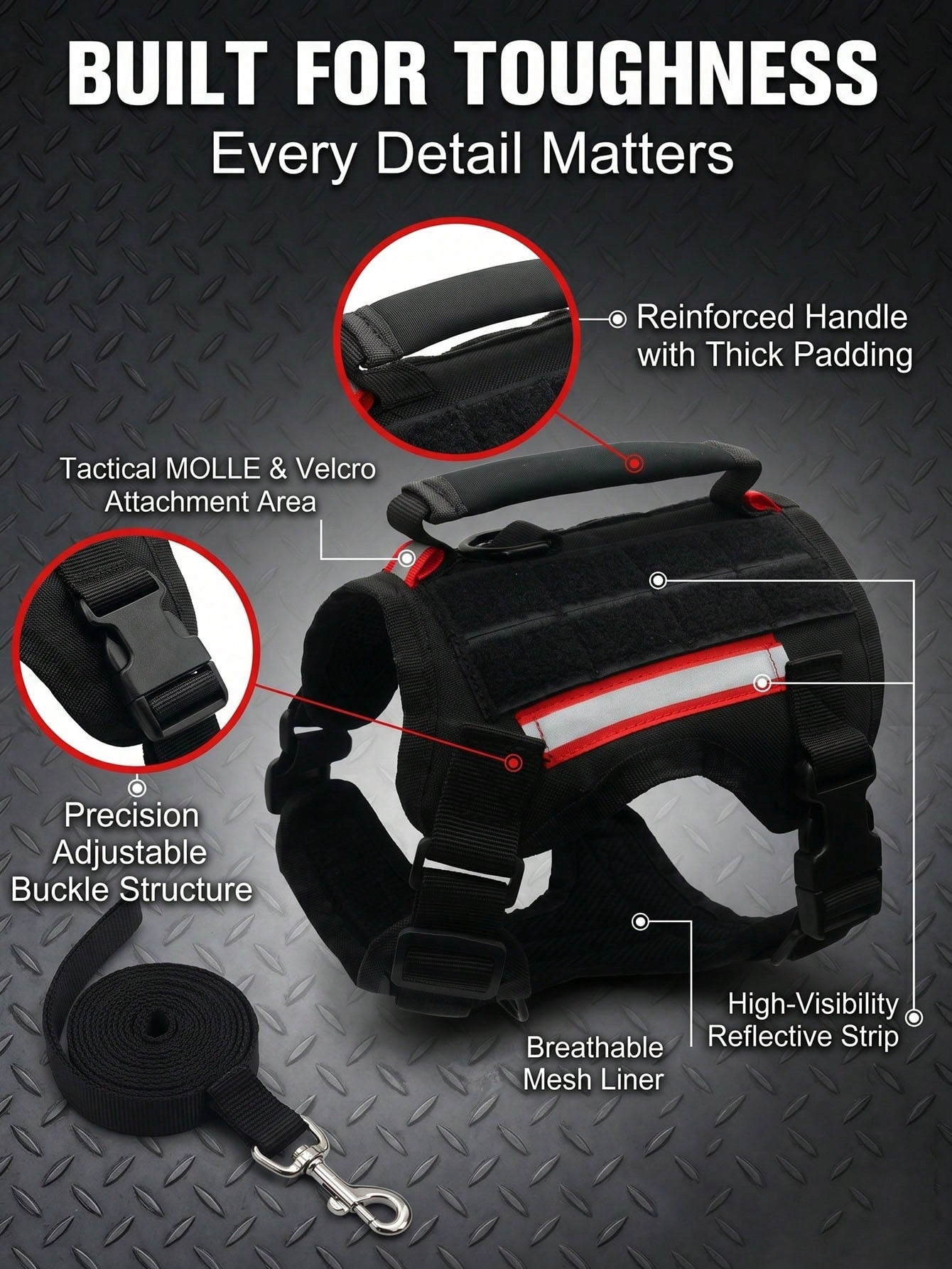 Tactical Dog Harness with Leash – Adjustable Vest for Large Dogs