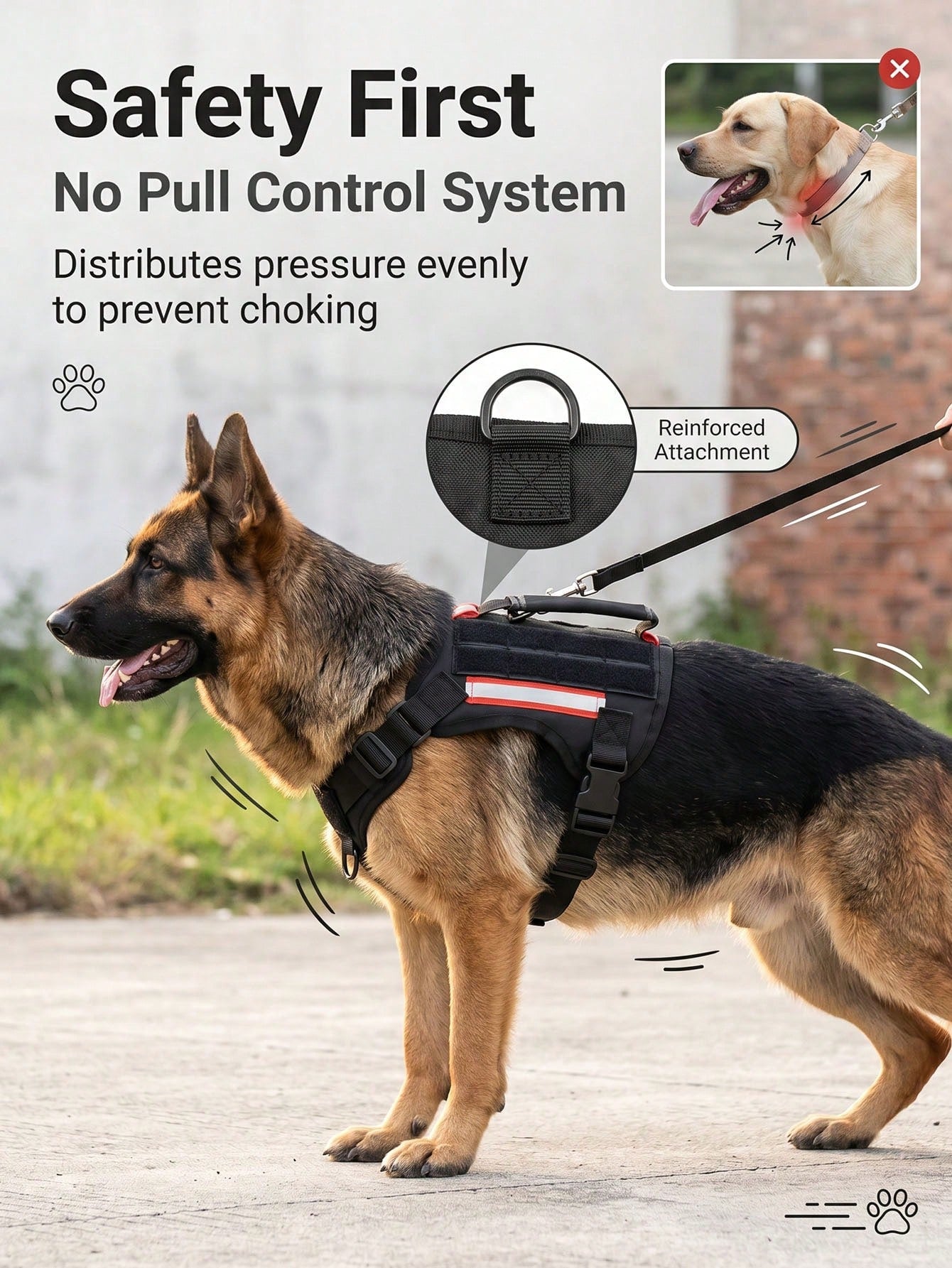 Tactical Dog Harness with Leash – Adjustable Vest for Large Dogs