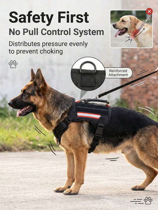 Tactical Dog Harness with Leash – Adjustable Vest for Large Dogs